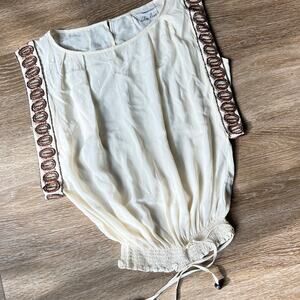 Chelsea Flower 100% Silk Beaded Boho Cream Blouse